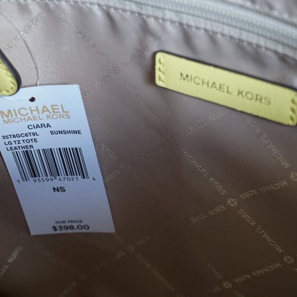 Michael Kors Ciara L Leather Tote Yellow Sunshine - Picture 9 of 12